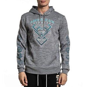 AMERICAN FIGHTER DELLRAY HEATHER GRAY MENS LONG SLEEVE HOODIE SZ:L
